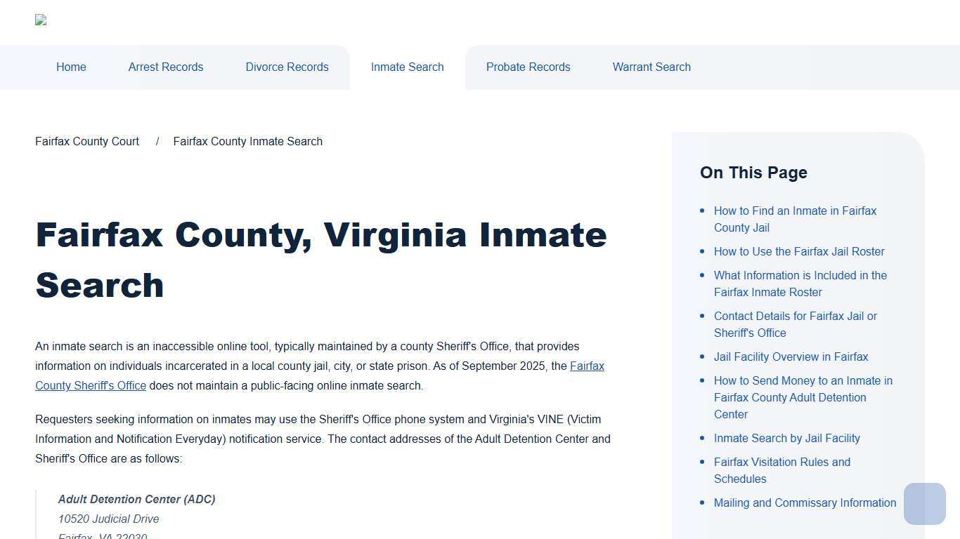 Fairfax County Inmate Search | Fairfax County Court