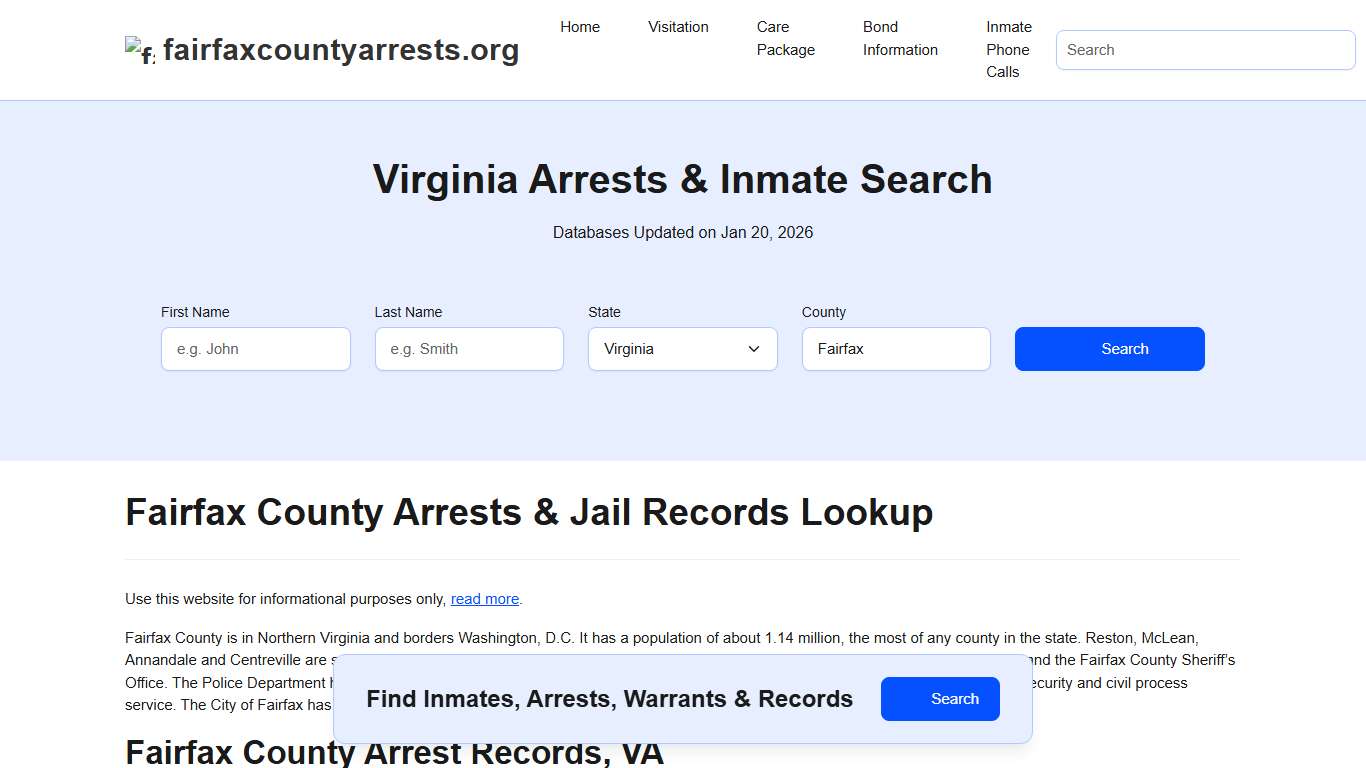 Fairfax County, VA Arrests, Warrants, Police Records Search