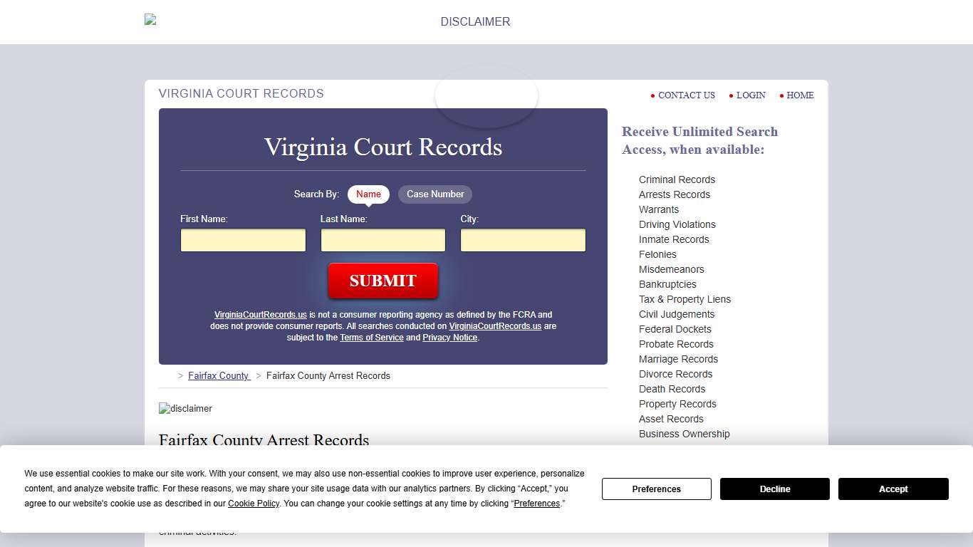 Fairfax County Arrest Records | VirginiaCourtRecords.us
