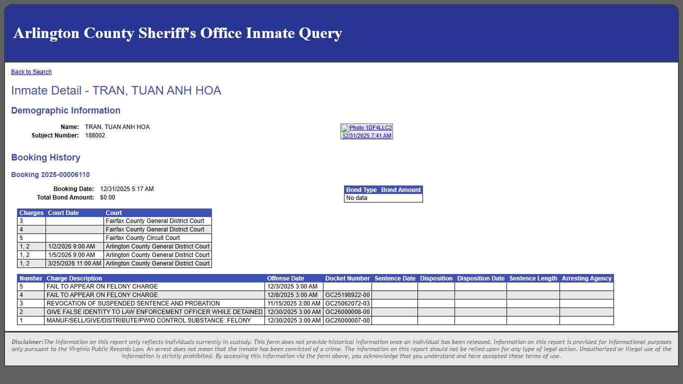 Inmate Detail - TRAN, TUAN ANH HOA